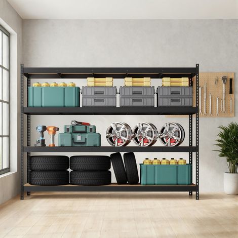 Songmics – Étagère de rangement charge lourde 2000 kg – 4 niveaux modulables – Dimensions 60 x 200 x 183 cm – Acier et MDF noir (1/5)