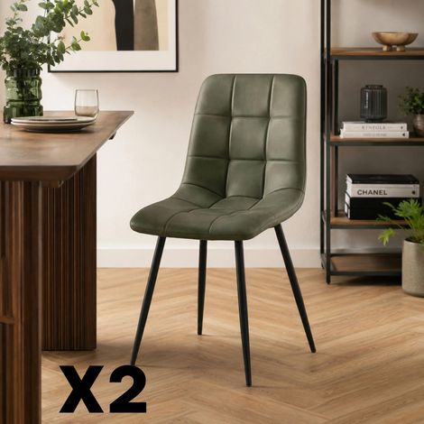 Chaise vert olive motif damier (lot de 2) LORA (1/5)