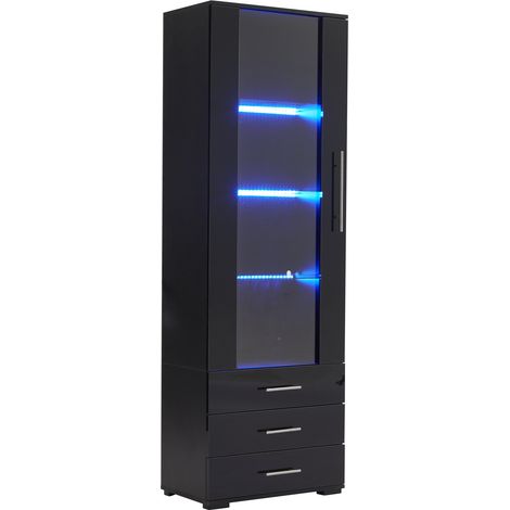 GagaVitrine noire LED 60x35x180 cm 3 tiroirs (1/5)