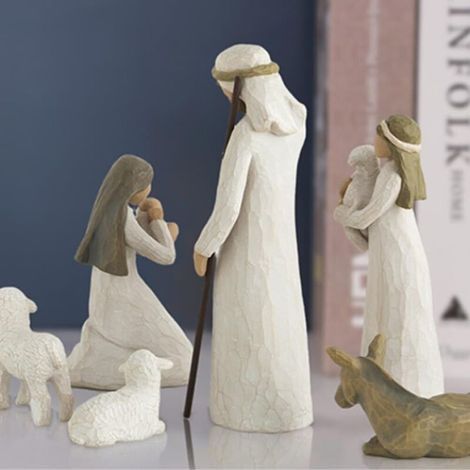 Lot de 10 statues de crèche de Noël en résine Peintes à la main Décoration religieuse pour intérieur et jardin (1/3)