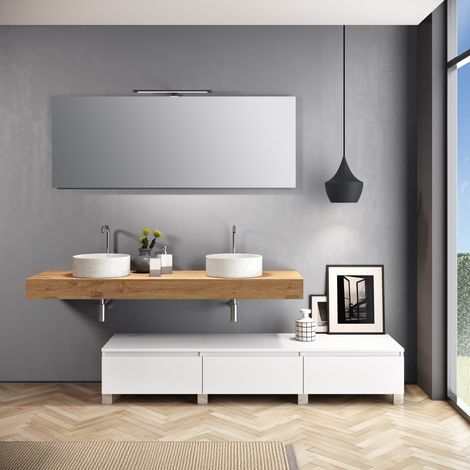 Ensemble de salle de bain double vasque 9 pièces YOKA chêne miel/blanc