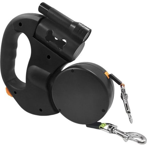 Guinzaglio retrattile per cani, lungo diversi metri, con meccanismo di retrazione, in tessuto intrecciato, doppio guinzaglio con luce LED. (1/5)