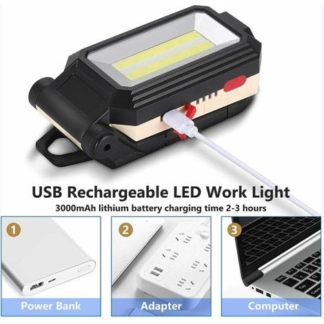 Lampe de travail LED Lumière de Camping Projecteur LED Rechargeable Lampe de Travail Rechargeable Lampe Atelier COB Torche Lampe de Poche avec Base Magnétique (1/4)