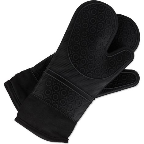 2 Paar Ofenhandschuhe Silikon, hitzebeständig, Anti-Rutsch Grillhandschuhe, weiches Innenfutter, Backhandschuhe, schwarz (1/5)