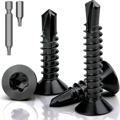 100 Pièces Vis Autoforeuse Torx M4,2x38 mm Visse Autoforeuse Inox 410 Vis Autoperforante Noir DIN 7504 Torx Tête Fraisée Plate pour Tôle Aluminium Bois (1/5)