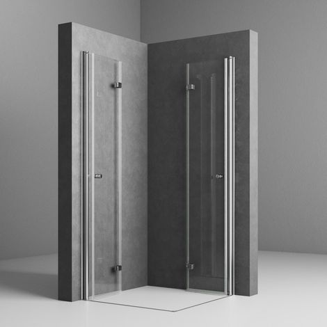 Duschkabine Falttür 90x90 cm Eckeinstieg 180° Rahmenlos Duschabtrennung Eckeinstieg Drehfalttür Dusche Eckdusche mit Doppel Falttüren aus 6mm ESG Sicherheitsglas, Duschwand Höhe 185cm