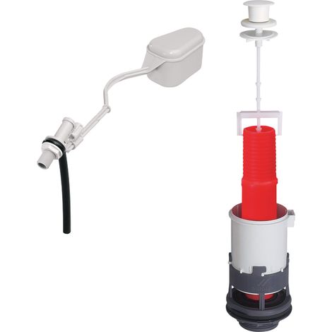 Chasse d'eau wc complète mécanisme wc simple chasse MX & robinet flotteur à alimentation latérale F12, Wirquin 10724085, gris et rouge (1/3)