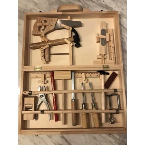 Ensemble D'Outils Pour Enfants Boite A Outils D'Entretien Menuisier Outils Reels Demontage Et Assemblage Boite A Bois Multifonctionnelle 16 Pieces (1/3)