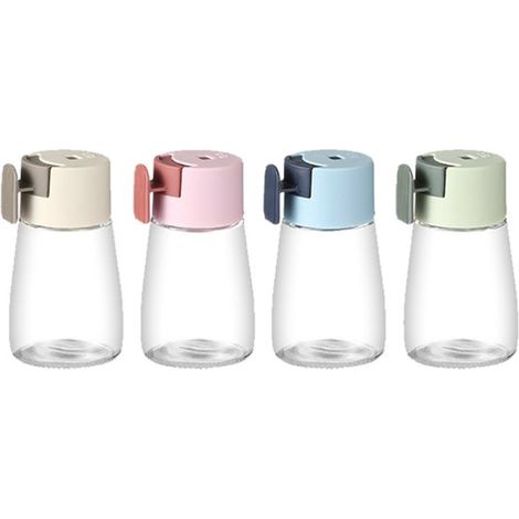 Juego de 4 saleros y pimenteros, 180 ml, Salero con tapa, 6,3 x 6,3 x 10,7 cm, Vidrio y plástico, Rosa, beige, azul, verde claro (1/5)