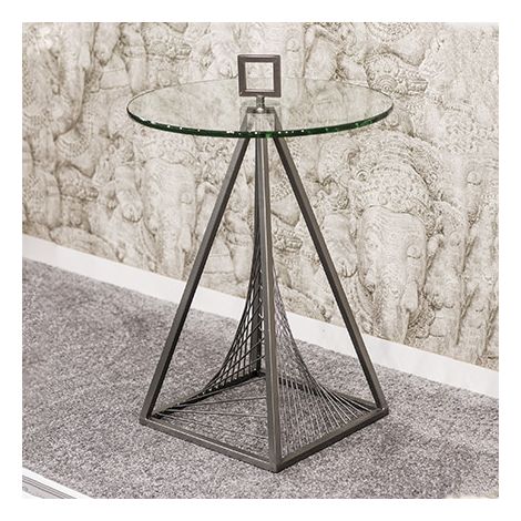 Table d'appoint design 45x45x57 cm en verre trempé et métal gris