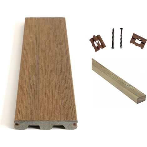 Kit complet terrasse composite Timbertech coconut 20m² avec lambourdes PIN et clips - Longueur lame 366cm (1/5)