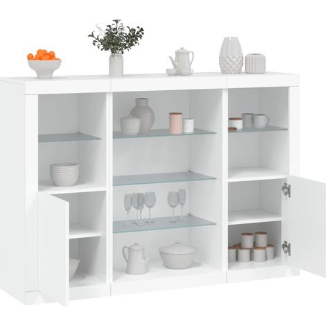 Sideboards with LED Lights 3 pcs White Engineered Wood vidaXL (1/5)