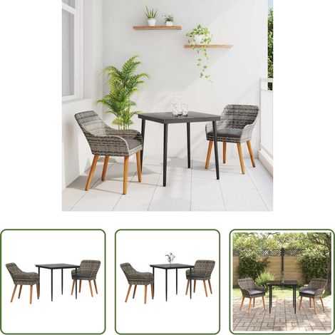 Gartentisch - Garten Essgruppe mit Kissen 3 pcs Grau Poly-Rattan (1/5)