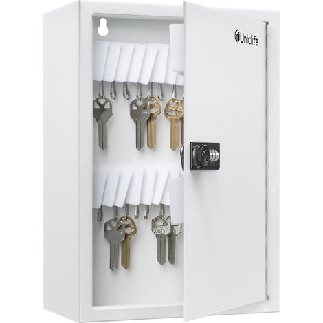 Armoire à clés Fendue à 40 Positions avec Serrure à Combinaison réinitialisable - Boîte de Rangement de sécurité numérique Blanche en Acier avec Porte-clés, étiquettes Blanches et Stylo (1/5)