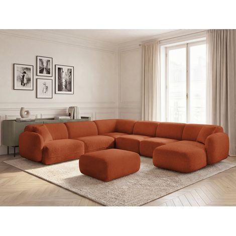 BOBOCHIC - Canapé panoramique fixe modulable ANDA avec 4 chauffeuses, 1 méridienne, 1 angle et 1 pouf Angle gauche Orange (1/5)