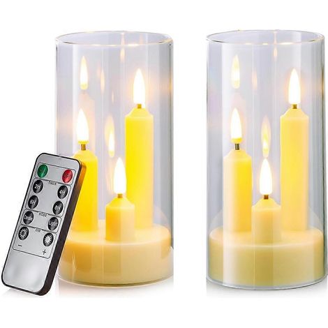 3-in-1 Flammenlose, spitz zulaufende LED-Kerzen mit 10-Tasten-Fernbedienung und Timer, batteriebetrieben, 2er-Pack, 7,6 x 15,2 cm (3" x 6") Acryl-LED (1/5)