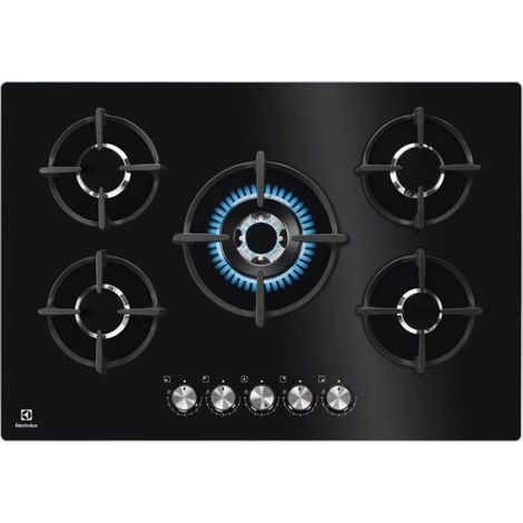 Electrolux – Table de cuisson gaz 5 foyers – KGG75372K – Encastrable 74 cm – LED FlameLight – StepPower – Minuterie – Indicateurs de chaleur
