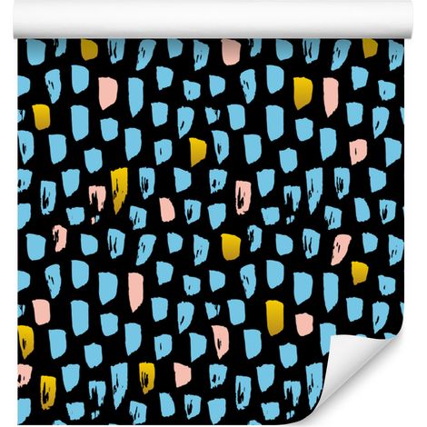 Tapete „Pinselstriche“ in Türkis und Schwarz für Wohn- und Schlafzimmer, 50 x 1000 cm (1/5)