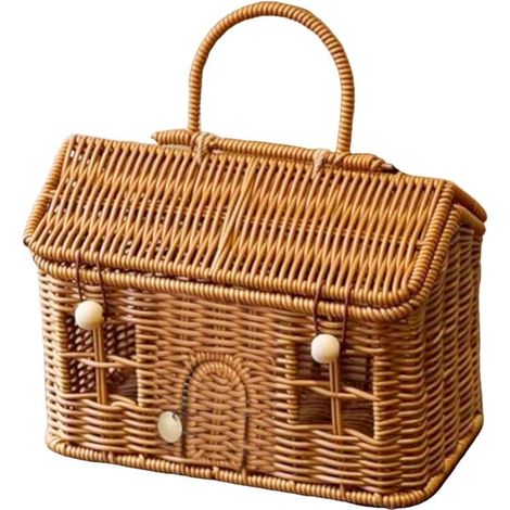 Panier en osier tressé à la main avec anse, panier de pique-nique et de rangement, adapté aux fleurs, fruits, bonbons, biscuits, mariage et décoration (1/5)