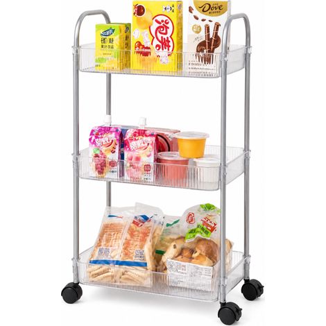 Desserte de rangement à roulettes 3 niveaux transparente - 40 x 28 x 61,5 cm - Livraison gratuite (1/3)
