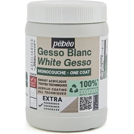 Enduit Acrylique - STUDIO GREEN - GESSO Blanc - 225ml - Finition Mat - Séchage Rapide