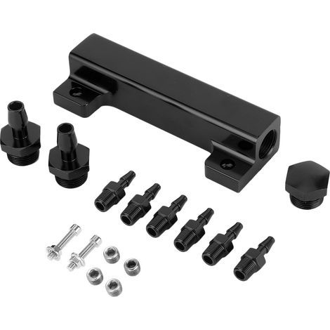 Collecteur d'admission universel 6 ports avec bloc d'aspiration, kit tubulure, soupape de décharge, turbo, boost, noir (1/5)