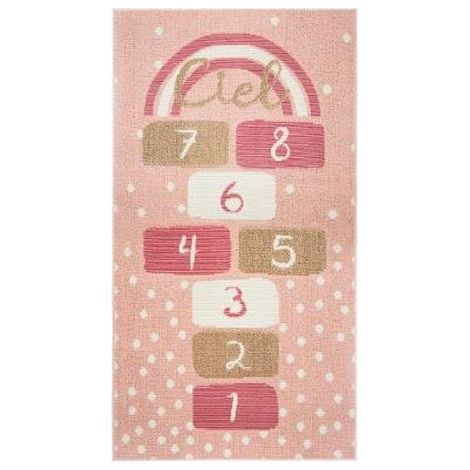 Atmosphera – Tapis enfant marelle rose 152,5 x 80 cm – 27,4% polyester – Confort optimal pour jouer et se détendre – Facile à nettoyer