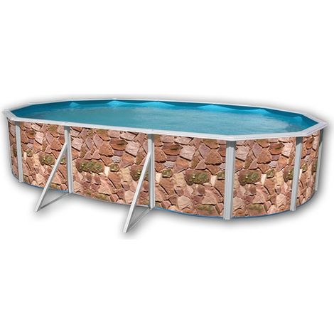 Kit piscine hors-sol acier Toi ROCALLA ovale 6.40 x 3.66 x 1.20m décor pierre (1/4)