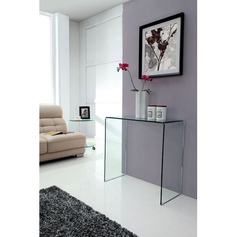 Crystal Small Stylish Curved Glass Hallway Console Table (1/2)