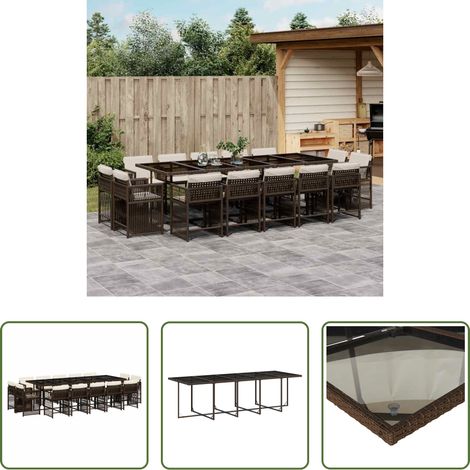 vidaXL Gartenstuhl -  15-tlg. Garten-Essgruppe mit Kissen Braun Poly Rattan (1/5)