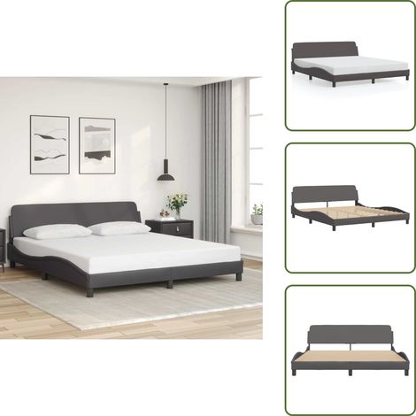 The Living Store Bettgestell mit Kopfteil Grau 180x200 cm Kunstleder - Bettestell - Doppelbett - Schlafzimmermöbel - Kunstlederbettwäsche - Boxspringbett (1/5)