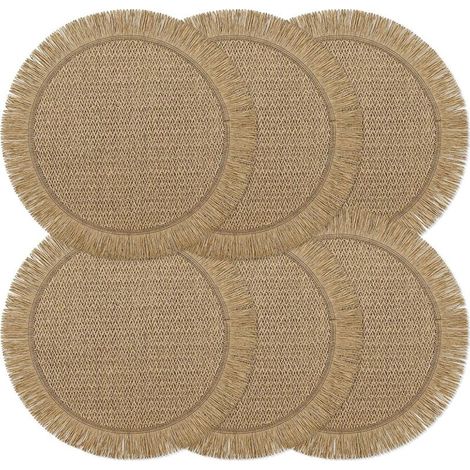 Sets de table ronds tissés - Lot de 6 - Style bohème champêtre - Résistants à la chaleur - Diamètre 38 cm - Sets de table marron (1/5)