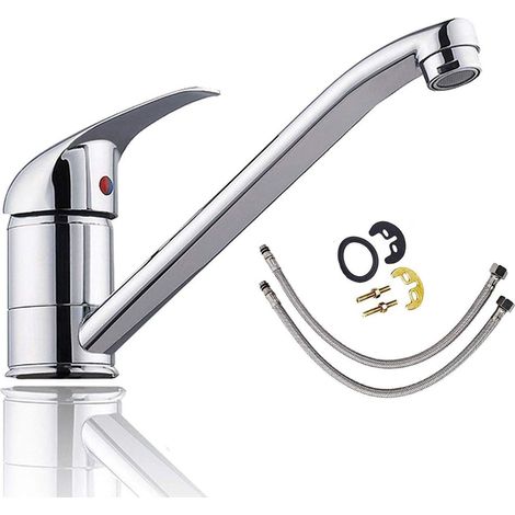 Hot & Cold Single Handle Lever Kitchen Sink Mixer Tap Basin Mixer Tap Faucet with Swivel Spout Polished Chrome Free Fixings (1/5)