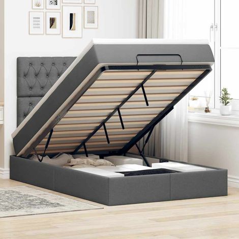 Ottoman-Bett mit Matratze Dunkelgrau 120x200 cm Stoff