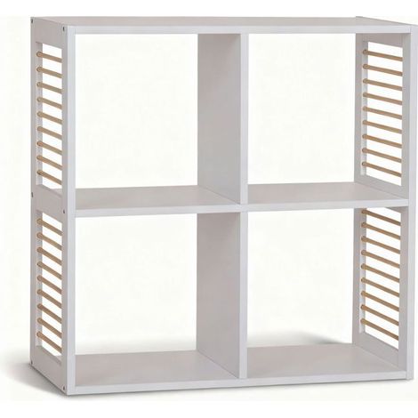 Étagère de rangement - JUANIO - 4 niveaux - blanc/effet bois clair - 4 niches ouvertes - L60×P29×H60 cm (1/5)