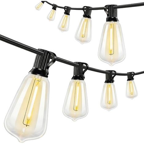 Catena luminosa LED 18 m 50 lampadine PVC nera IP44 per terrazza e giardino - CHICFURN (1/5)