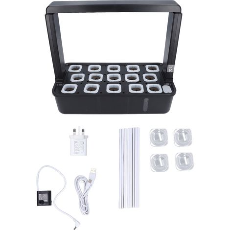 Hydroponisches Gartensystem mit LED-Beleuchtung, Indoor-Pflanzgerät, schwarz, UK-Stecker 220–240 V (1/5)