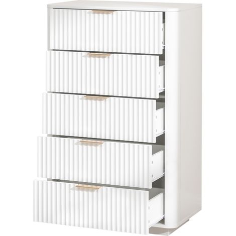 Cassettiera bianca a 5 cassetti in MDF con maniglie in metallo HOMVRA (1/5)