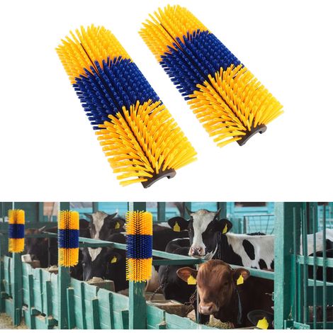 [Produit pour animaux] Brosses de massage et grattoir anti-démangeaison pour chevaux, bovins et ovins, modèle L435, matière plastique durable, taille 435mm, couleur jaune, lot 2 brosses avec 8 accesso (1/4)