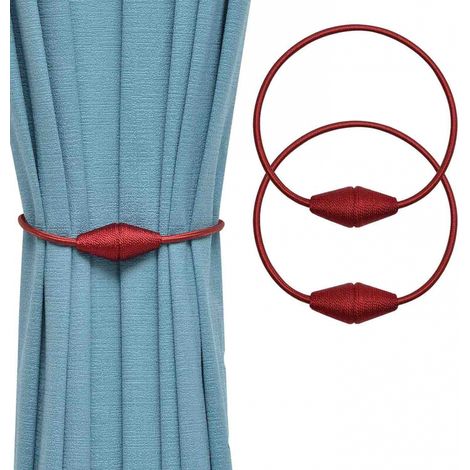 Embrasses de rideaux magnétiques faites à la main en corde tissée, pratiques et décoratives, pour maison et bureau (rouge vin). (1/5)