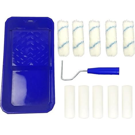 Set de Rouleaux de Peinture Complet, 5 Rouleaux à Eponge de 30 Densité + 5 Brosses en Fil de Coton, pour Décoration Murale, Plafond, Peinture et Laque (1/5)