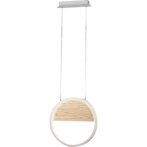 Suspension Led Pierre 29 W Ø 400 Mm, Structure En Métal Et Bois Blanc, Lumière Chaude 3000 K, Intensité Réglable, Design Moderne Et Raffiné. (1/3)