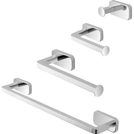 Set 4pz con appendino, porta rotolo e 2 porta salviette a muro in acciaio cromo Cubik (1/5)