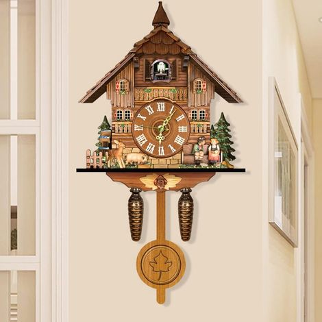 Horloge Coucou Traditionnelle Horloge Murale Style Forêt Noire Structure Précise Cadran Noir Alimenté par Piles - Salon, Chambre, Bureau (1/5)
