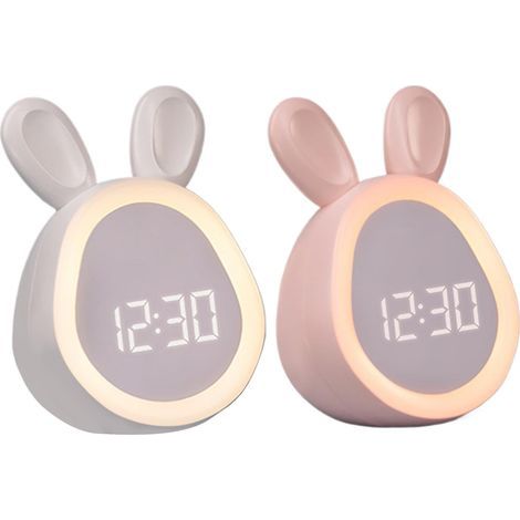 Hasen-Nachtlicht mit digitalem Wecker, warmem Umgebungslicht, USB-aufladbarem Timer, ideal für Kinder, perfekt für Schlafzimmer, Nachttisch und Schreibtisch, 8,8 x 7,4 x (1/5)