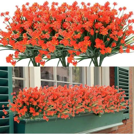 Fleurs artificielles résistantes aux UV sans décoloration pour decoration chambre, 'intérieur et à l'extérieur-5 bouquets -Orange (1/4)