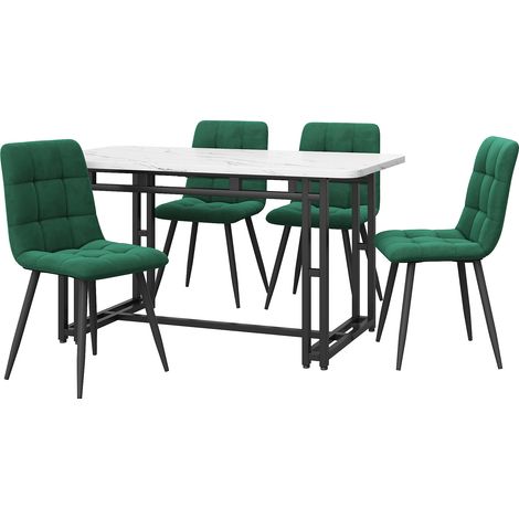 Conjunto de mesa de comedor 120 x 70 cm con 4 sillas, MDF y terciopelo, verde oscuro y negro (1/5)