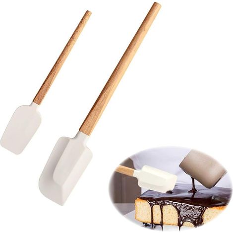 Spatule Silicone - Manche Bois - Résistant -40 °C à 220 °C - Pour Pâtisserie Cuisine - 2 Pièces (1/5)