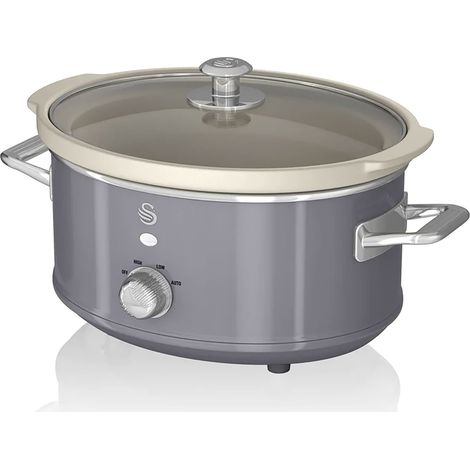 SWAN SF17021GRNEU Retro Olla Cocción Lenta, 3,5L, Recipiente Extraíble Antiadherente Cerámica Libre PFOA, Vintage 200W Gris