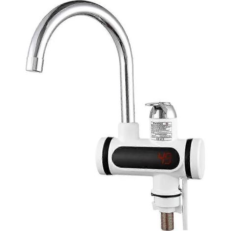 Robinet mitigeur d'évier de cuisine rotatif à 360° en acier inoxydable 304 avec affichage LED, chauffe-eau électrique instantané et prise européenne 220 V.